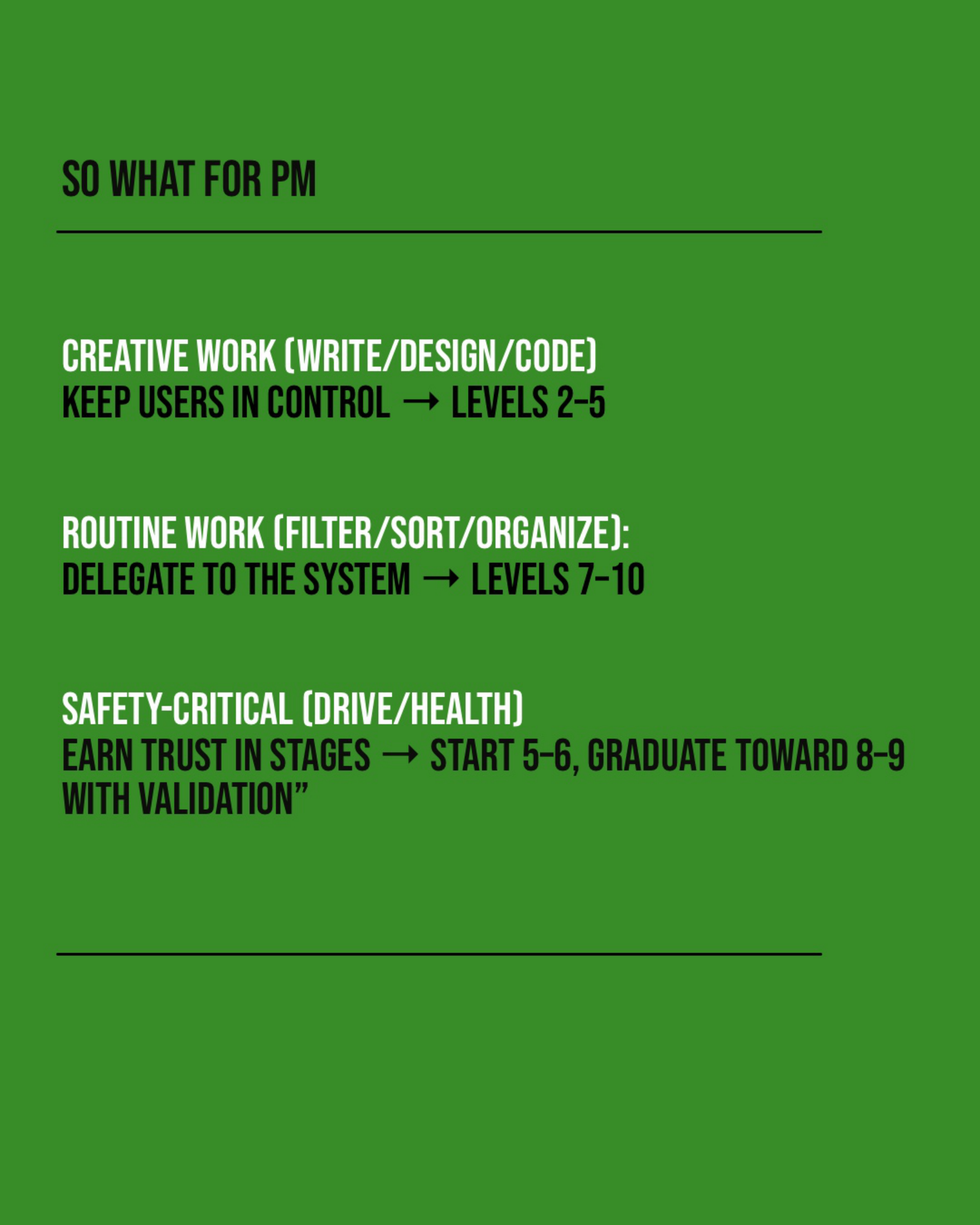 So what for PM: match autonomy level to work type and risk.